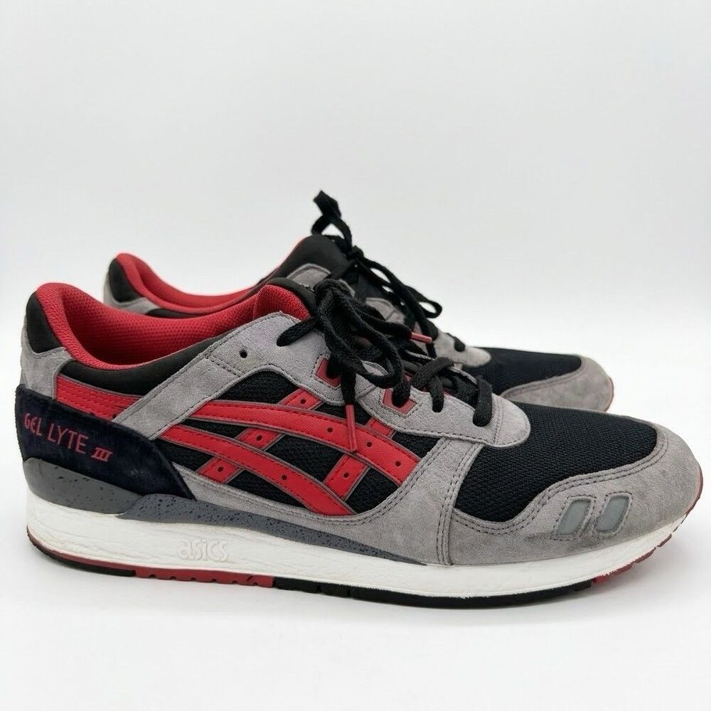 Asics Gel-Lyte III Mens 12 Grey Black Red Retro Running Shoes Sneakers H635L